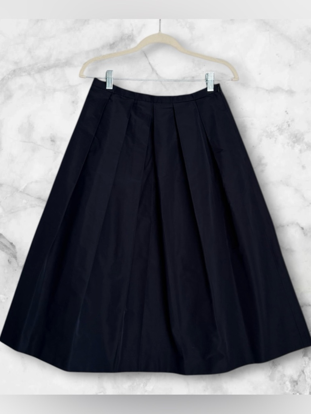 Burberry Navy Pleated A-Line Midi Skirt, NWT